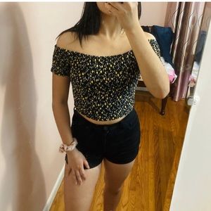 Topshop Shirred Off The Shoulder Crop Top